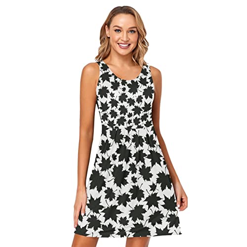FRODOTGV Conjunto de otoño negro hojas de arce vestidos cortos casuales de verano, vestido de playa, vestido de tirantes sin mangas vestido de verano, Conjunto Otoño Hojas de Arce Negro, XL