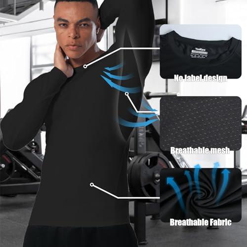 Men's Long Sleeve Compression Shirts Athletic Sport Undershirts Tight Base Layer Tops Rash Guard Workout Running Gym3