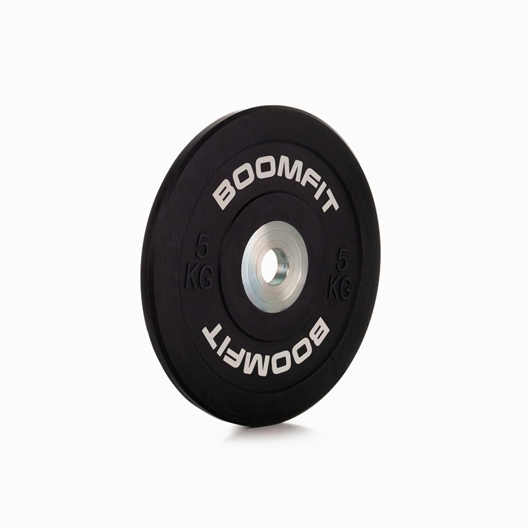 BOOMFIT Discos de Competición de Goma 2,5-25 kg para Barra Olímpica 50 mm | rebote controlado y color identificativo por peso | Kit Gimnasio en Casa, CrossFit, Halterofilia y Powerlifting