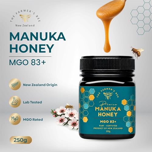 Image of THE FARMER'S BEE New Zealand Manuka Honey MGO 83+ (5+) | Monofloral Raw Honey | MGO Tested | Premium Imported Honey | Daily Functional Support | Natural Energy & Gut Support | 250g