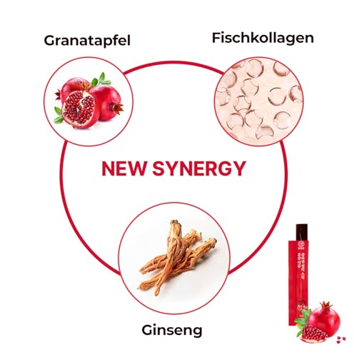 MYEONGWON Pomegranate Ginseng Collagen Jelly Sticks 280g | Korean Red Ginseng & Granatapfel | Fischkollagen mit Vitamin C | Inner Beauty Jelly Sticks 20g x 14