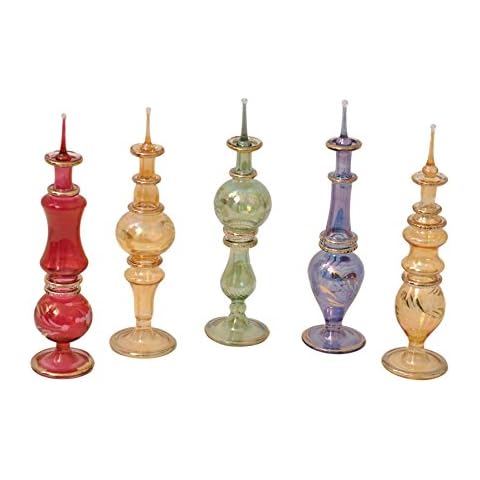 CraftsOfEgypt Egyptian perfume bottles Set of 5 hand Blown Decorative Glass Vials Height 6 Inch (16 Cm) Cover