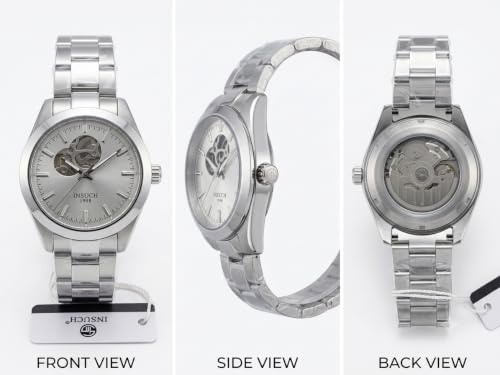 Image of MINI @ MAXX 1998 Men's Automatic Mechanical Watch with Open Heart Dial, Silver Stainless Steel Bracelet, Analog Display, Premium Formal & Casual Wrist Watch for Men