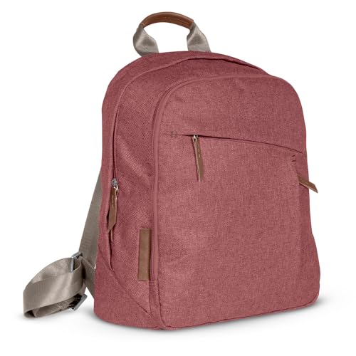 Image of UPPAbaby Changing Backpack/Multiple Storage Compartments/Stroller Strap Attachment/Bottle Insulator and Changing Pad Included/Lucy (Rosewood Mélange/Saddle Leather)