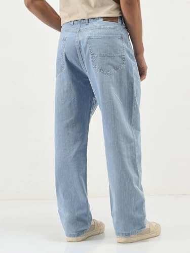 Image of Urbano Fashion Men's Loose Baggy Fit Washed Denim Jeans Non-Stretchable