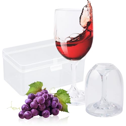 Set di 2 bicchieri da vino To Go, con scatola per il trasporto, 200 ml, set da 2 bicchieri da vino da campeggio, feste in piscina, feste in giardino, festival e picnic