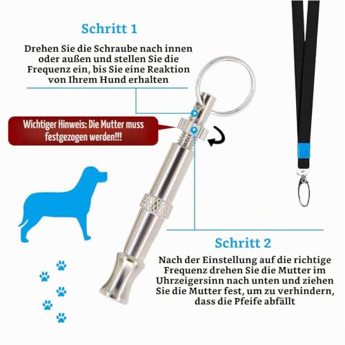 Andiker Hundepfeifen mit Schlüsselband 2 Stücke Professionelle Edelstahl einstellbare Hochfrequenz Haustierpfeife für Rückruftraining und Bellenkontrolle Hundeerziehung