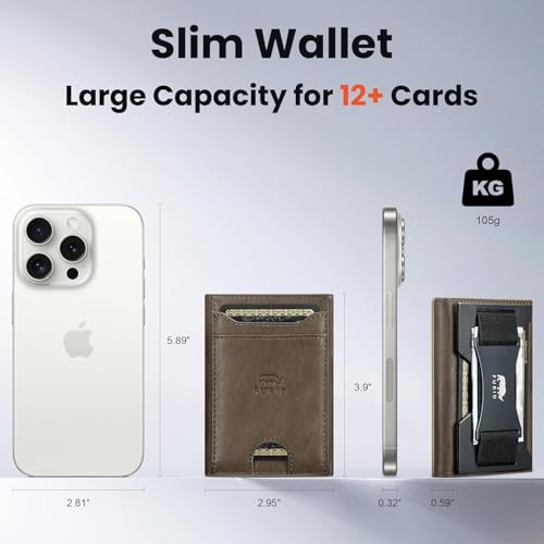 Image of furid Genuine Leather Wallet for Men: RFID Thin Trifold Front Pocket Credit Card Holder - Slim Minimalist Wallet with Metal Plates and Cash Band - Gift for Husband Father on Anniversary Birthday