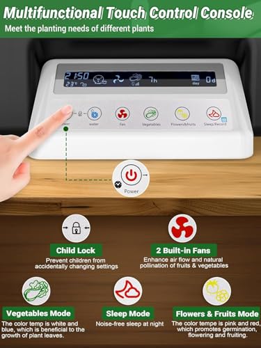 Sistema di coltivazione idroponica, 17 fori, sistema di irrigazione a circolazione automatica, touch screen, 2 ventole integrate, serbatoio dell'acqua da 7 l, ideale per verdure, frutta e fiori