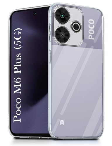 Image of Jkobi Back Cover for Poco M6 Plus 5G (Silicone Clear Shockproof Case with Camera Protection and Dust Plugs | Transparent)