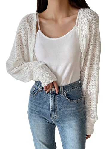 Floerns Women's Crochet Cropped Shrug Sweater Oversized Open Front Knit Cardigan