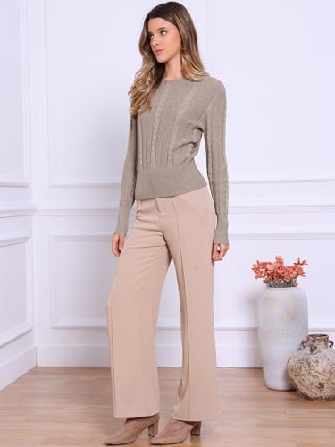 Allegra K Cable Knit Sweater for Women's Long Sleeve Tops Crew Neck Pullover Tops Casual Fall Outfits4