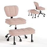 AODAILIHB Ergonomic Cross Legged Office Chair with Pull-Out Stool, 360° Swivel Teddy...