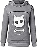 Ducomi Damen-Sweatshirt mit Gürteltasche für Katzen und kleine Hunde, Größe und Kapuze, Oberteil mit Tasche Känguru-Stil, Sportbekleidung für Damen und Herren, Liebhaber und Tiere, Casual, Grau M