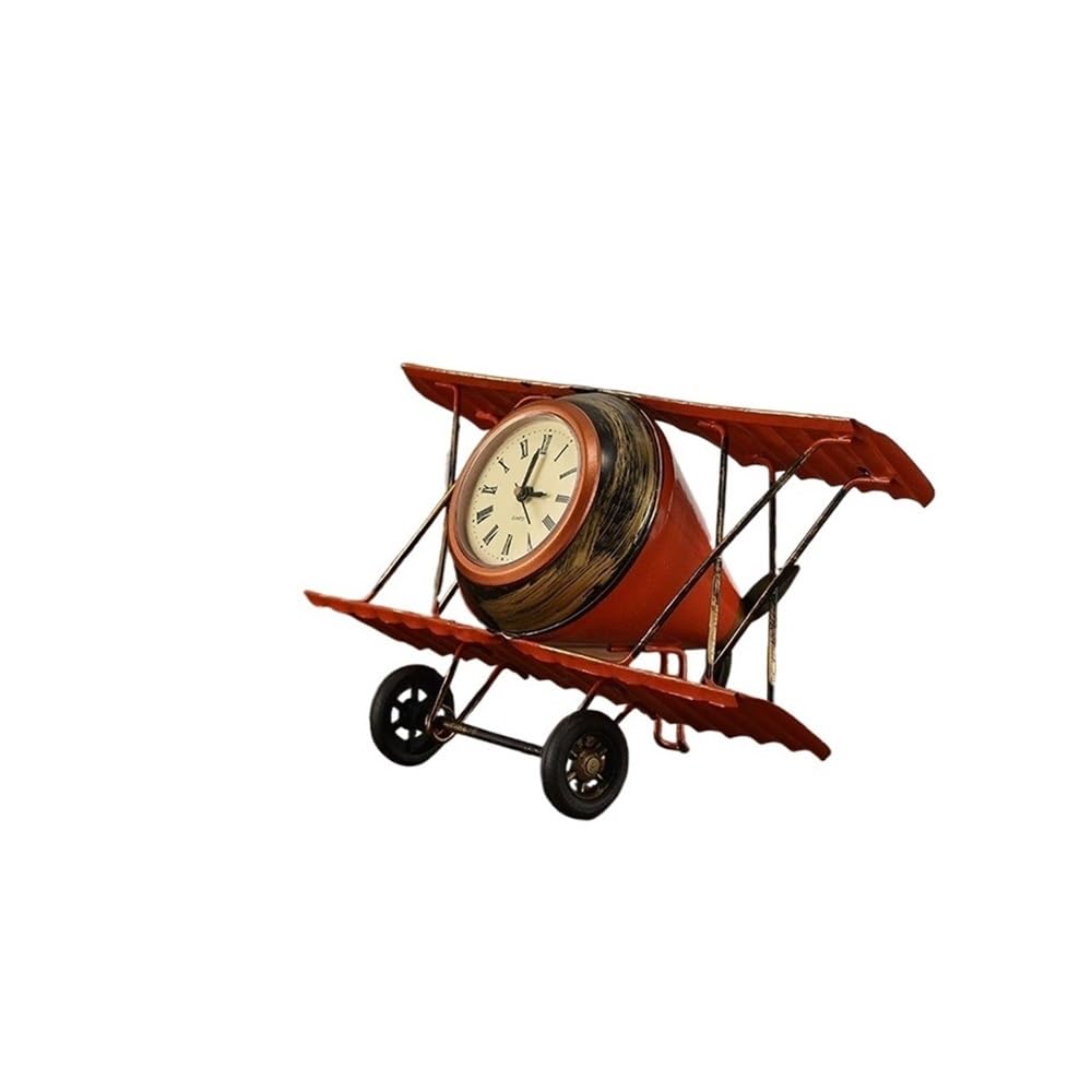 Shuixiayue 3 New Metal Wrought Iron Airplane Clock Model Desktop Retro Clock Photography Prop Ornament Office Desktop Decoration Ornament(3)