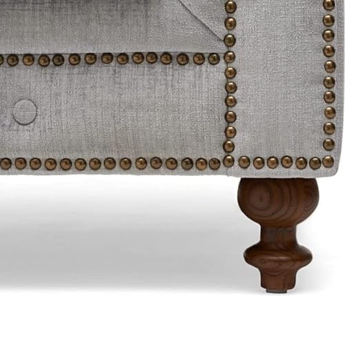 Image of Modern and Stylish 3 Seater Chesterfield Luxury Sofa with Valvet and Fabric Comfortable Sofa for Living Room, Dining Room, Hallway, and Office-(Light Grey).
