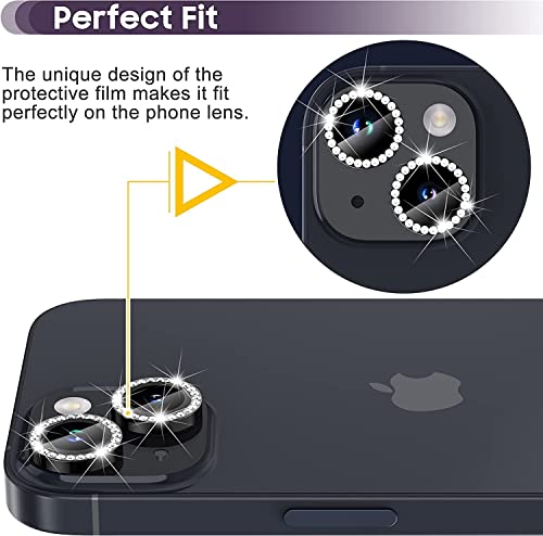 Image of inchCamera Lens Protector Ring Compatible with iPhone 13 / iPhone 13 Mini, Luxury Diamond Design Camera Lens Protection Cover, Anti-Scratch, Anti-Fingerprint, Durable Metal Ring Guard for Stylish Lens Protection inchBlack