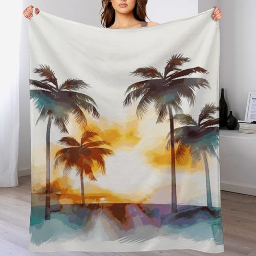 Couverture flanelle légère contre le froid plaid doux palmiers