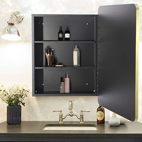 Image of Movo Mirror Medicine Cabinet 20 Inch x 28 Inch Gold Metal Framed Bathroom Medicine Cabinet with Mirror Rectangle Recess or Surface Mount Installation