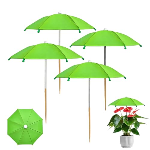 Vasedre Pflanzenschirm für Outdoor Pflanzen 4 Stück Mini Sonnenschirm für Pflanzen 27cm UV Sonnenschutz Pflanzenschirm mit Stahlrahmen & Erdspieß für Pflanzen Topfpflanzen Gartenbeet (Grün)
