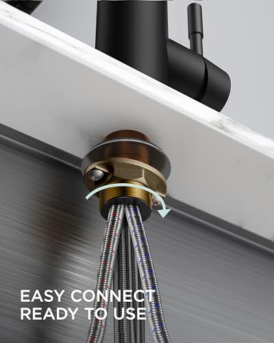 Image of FORIOUS Black Kitchen Faucet with Soap Dispenser, Single Handle Stainless Steel Spring Sink Faucet with Pull Down Sprayer Transitional for Pot Filler, Farmhouse Camper Bar Laundry Room