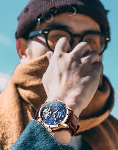 Image of OLEVS Mens Automatic Watches Self-Winding Starry Sky Diamond Skeleton Luxury Wrist Watch Waterproof Luminous