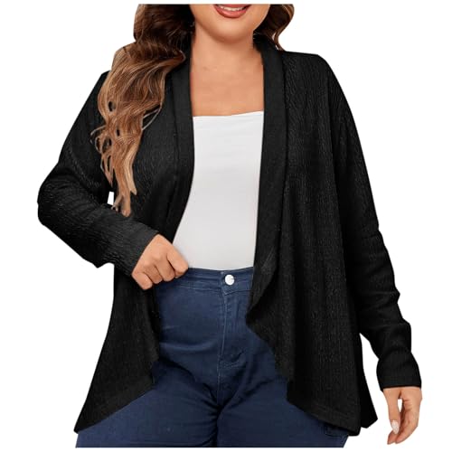 Plus Size Cardigan for Women 2025 Long Sleeves Open Front Lightweight Cardigan Draped Ruffles Knit Cardigan