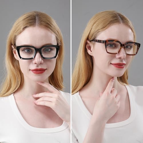 Image of REAVEE 2 Pack Oversized Reading Glasses for Women Men Blue Light Blocking, Ladies Stylish Retro Square Large Computer Readers (Black /Leopard 1.75x)