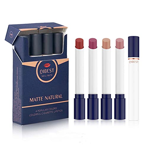Cremoso Cigarretes Set de lápiz labial mate, 4 tonos maquillaje terciopelo cosmético hidratante suave lápiz labial Cover