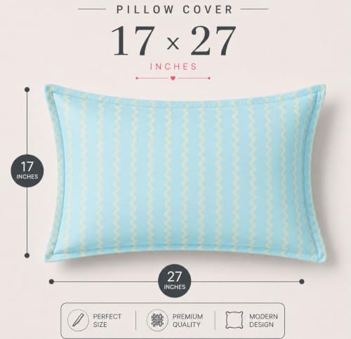 Image of VAS COLLECTIONS Premium 210 TC Cotton Satin Stripe Pillow Cover Set of 2 (18x28 Inches) | Hotel Quality Soft Breathable Pillow Cases | Pillow Covers for Home Hotel Hospital Use, Aqua & White