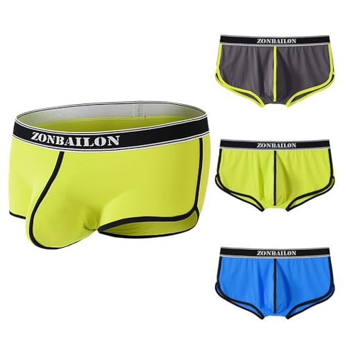 JINSHI Men's Athletic Short Leg Boxers Underwear,No Fly Bulge Enhance Boxer Trunk,Breathable mesh Side Slit Shorts