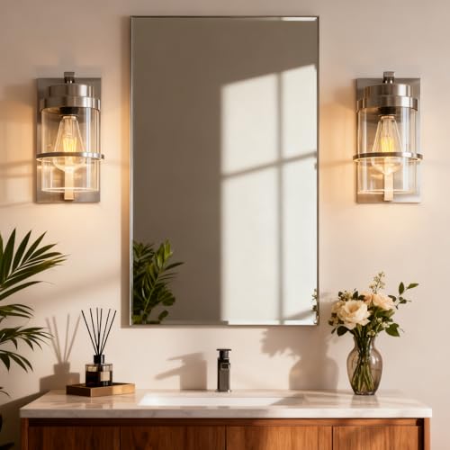 Image of Brushed Nickel Modern Wall Sconces,Bathroom Light Fixture,10.2 in | E26 Base,modern wall sconces for hallways,stairs,bedroom,beside lights wall mounted