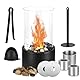 Tischkamin Indoor, Bioethanol Kamin, Tischfeuer für Indoor & Outdoor mit Deko Steinen, Verstellbare Flamme, bis 4H Brenndauer, mit Sicherheitsglas, Balkon Wohnung Deko, Erstellen Romantische Ambiente
