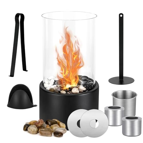 Chimenea de bioetanol, Chimenea de Mesa para Interior y Exterior, Chimenea de etanol de Mesa con Llama Regulable y Cristal de...