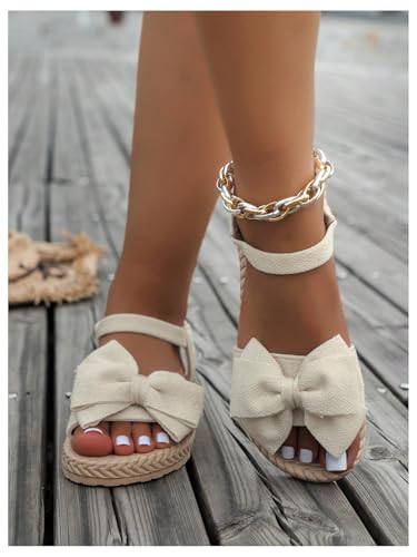 Image of Verdusa Women's Bow Knot Flat Sandals Open Toe Ankle Strap Vacation Sandals