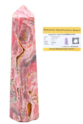 Image of Certified Rhodochrosite Crystal Tower Obelisk Point For Chakra, Healing And Balancing - Aaa Grade Original Certified Gemstone Agate For Reiki Meditation Yoga Spiritual (3-4 Inches)