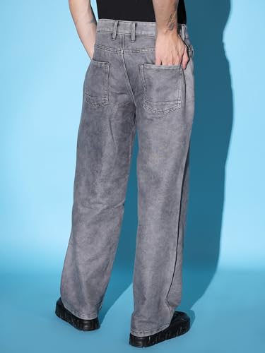 Image of The Indian Garage Co Men Baggy Solid Mid-Rise Stretchable Jeans