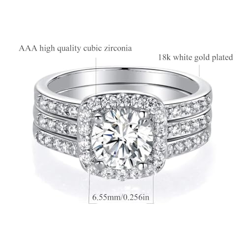 mdfun 18k white gold plated cubic zirconia three-in-one halo wedding engagement promise eternity ring for women