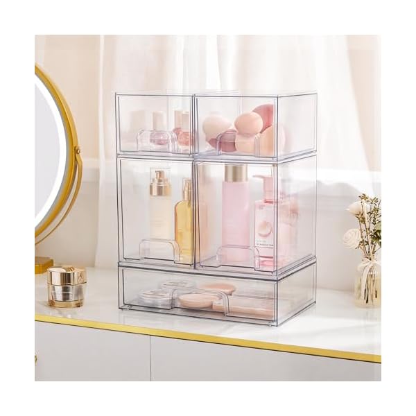 Vtopmart 2 Stück Schubladen Organizer, Transparent Badezimmer Organizer mit 16 Rutschfeste Matte, Schminktisch Organizer für Badezimmer, Schminktisch, Unter Waschbecken – Bild 6