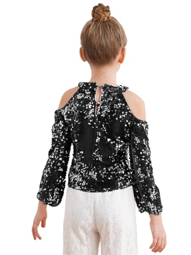 Girls Sparkly Sequin Tops Elegant Off Shoulder Glitter Long Sleeve Dressy Party Blouse Shirts4