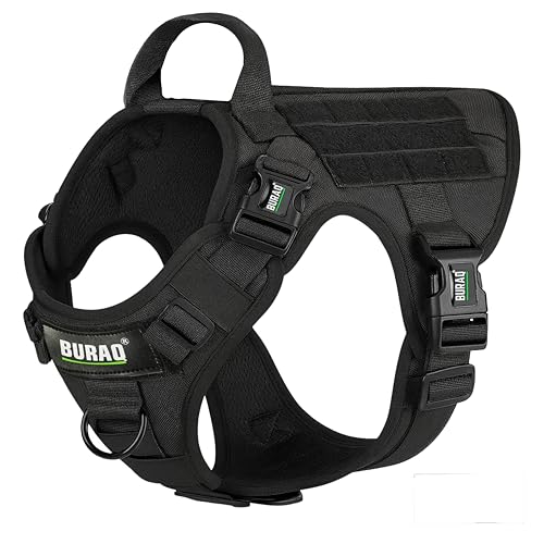 Image of Buraq No Pull Tactical Dog Harness for Large Dogs, Heavy Duty, Adjustable Pet Harness with Handle for Easy Control, Dog Vest for Walking, Training, Hiking (M - Black)