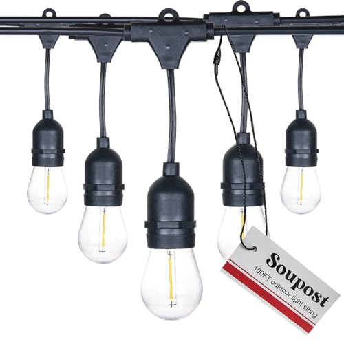 Outdoor LED Light String,100FT Patio Outdoor String，32 Edison Retro Bulb,30 Hanging sockets (2 Spare Bulb) Commercial Grade Patio Light Waterproof,for Christmas Decoration、Balcony、 Backyard