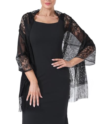 Lace Shawls and Wraps for Evening Dresses, with Fringe, Elegant Shawl for Women Formal Wedding Accessory2