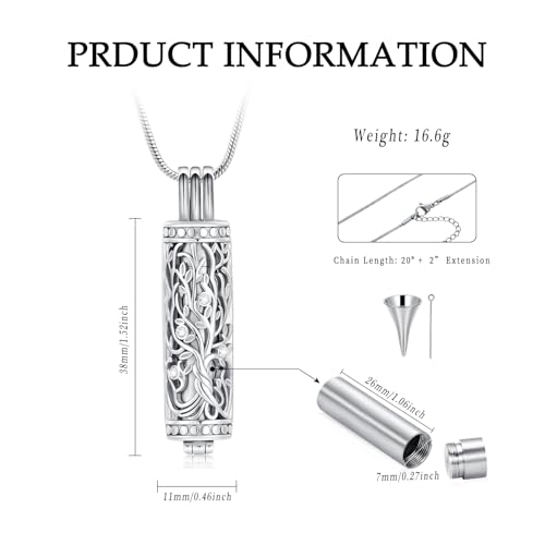 VCCWYQK Cremation Jewelry Urn Necklace for Ashes Pendant with Hollow Vial Cylinder Cremation Keepsake Memorial Lockets Ashes Holder for Women Men Pet - Image 2