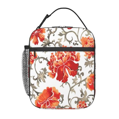 ポータブル断熱ランチバッグ。防水性と漏れ防止性を備え、スタイリッシュで丈夫。仕事、学校、アウトドア活動に最適。男性にも女性にも適しています。(ブルーの抽象的な中国柄、水彩画、花柄、アンティーク、アジア風)