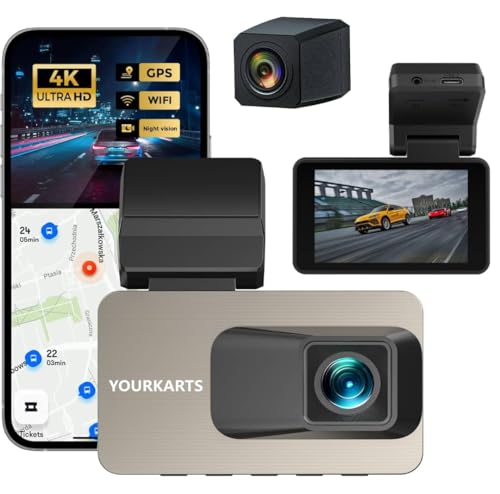 Image of YOURKARTS.COM M18 Dash Camera for car 4K Front 4MP Rear 2MP | 3 inch Screen|ADAS|BSD|GPS Logger | Night Vision|Rear Camera | G-Sensor,256GB Support, C Type Cable with Charger | 18-Month Warranty
