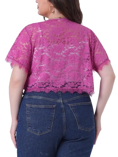 Agnes Orinda Plus Size Women's Elegant Short Sleeve Sheer Floral Lace Bolero Shrug Top4