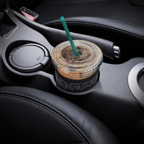 Image of YR Reusable Neoprene Insulator Sleeve for Iced Coffee Cups, 3 Pack Coffee Coolies sleeves for Iced & Hot Drinks, Cold Beverage Cooler Compatible with Starbucks Coffee and More (Black Leopard Print)