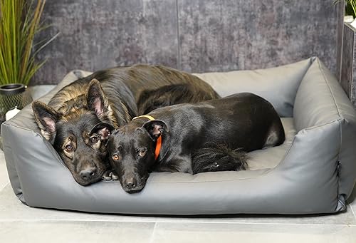 4L Textil Mario Wasserfestes Hundebett Aus Kunstleder - Hundekorb für Große und Mittelgroße Hunde - XXL Hundesofa Wasserfest (120x90 cm, Grau)