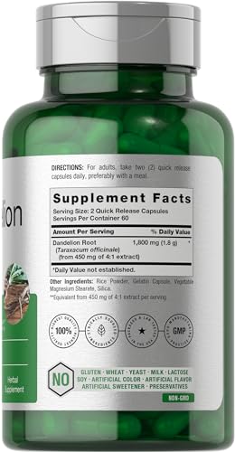 Horbäach Dandelion Root Supplement 1800mg | 120 Capsules | Non-GMO, Gluten Free - Image 3